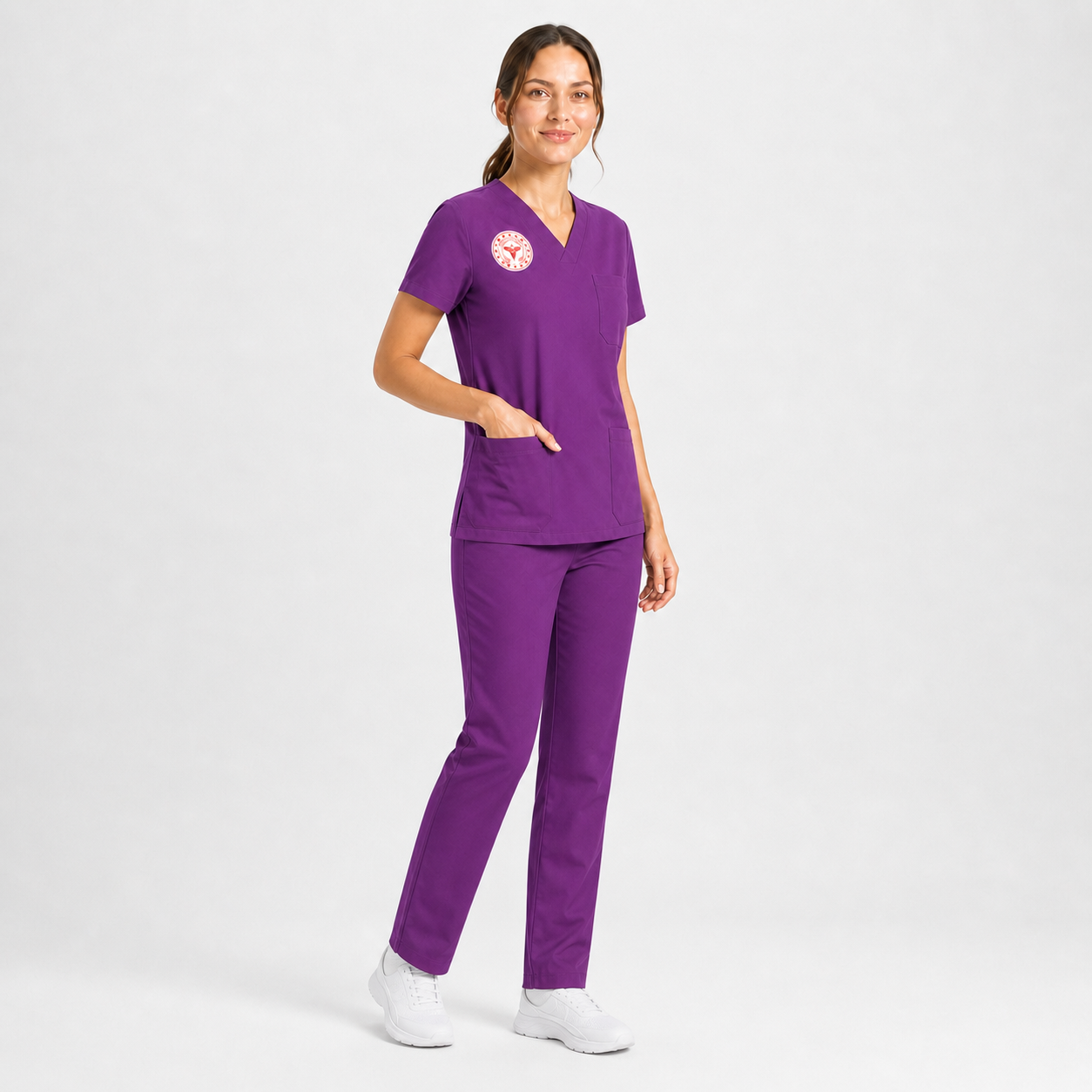 Sebat® 4Stretch™ Esnek Kumaş Ebe Üniforması Açılı Görünüm - Kadın Medikal Forma