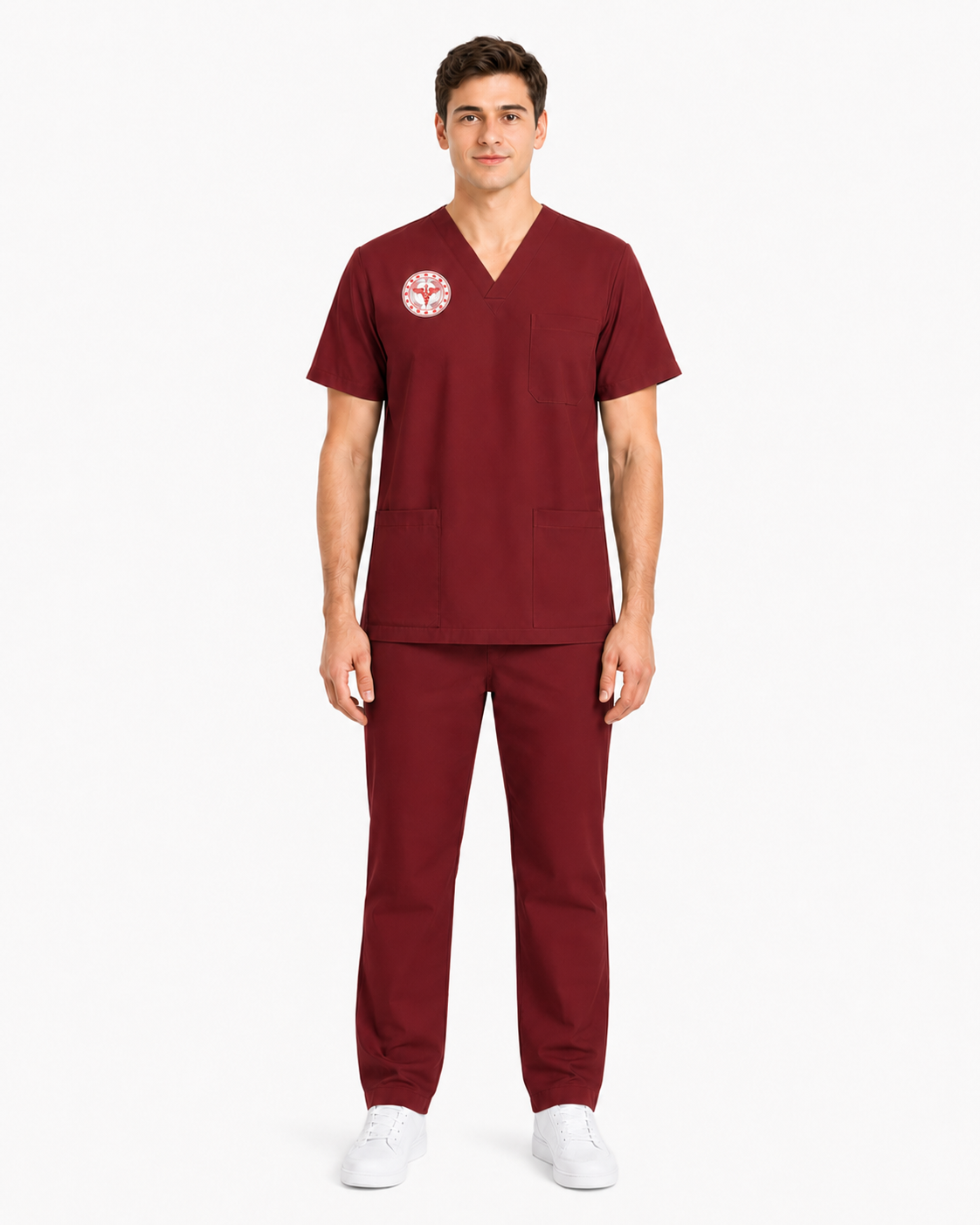 ÜÇAS Soft Lycra Erkek Bordo Lisans ve Lisansüstü Sağlık Personeli Forması Takımı - 2026 Yönetmelik Uyumlu (Biking Red)